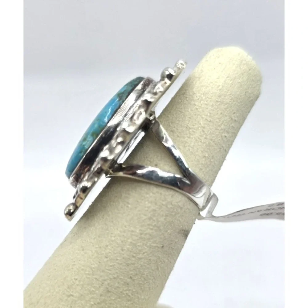 Large Sonoran Gold Turquoise Ring Size 6.5 Navajo Sterling‎ Silver Signed SM NWT